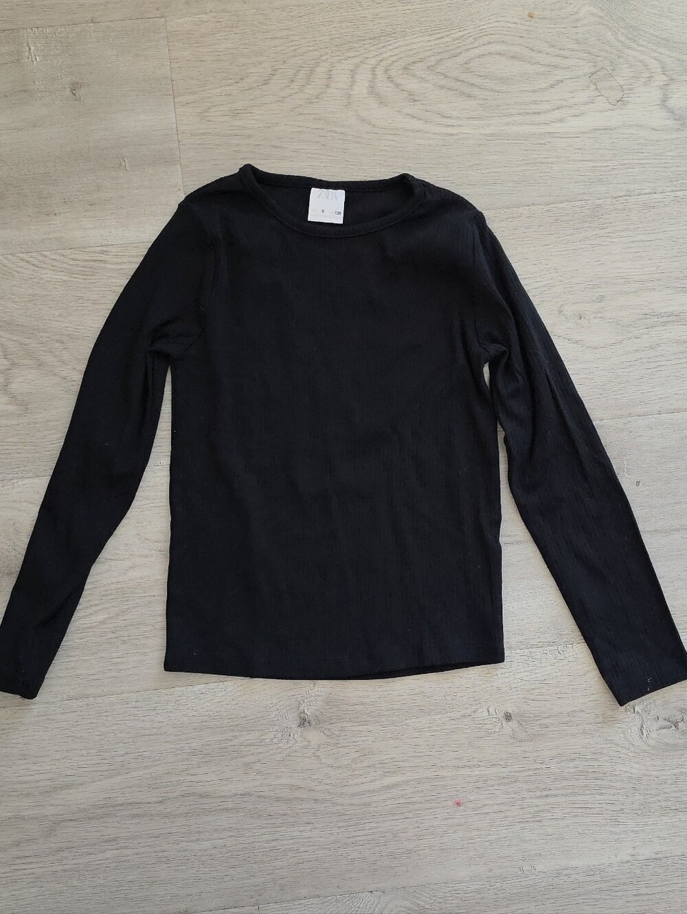 Zara Black Crewneck Long-Sleeve Knit Top